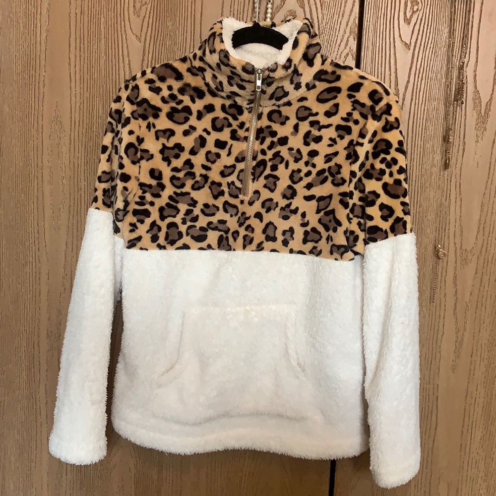Cheetah fuzzy quarter zip
